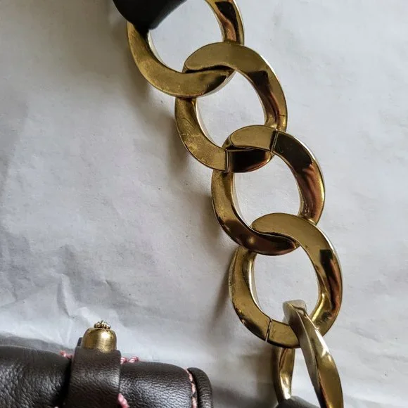 Vintage Juicy Couture Cocoa Lamb Leather Heavy Hardware Shoulder Bag - Picture 6 of 15